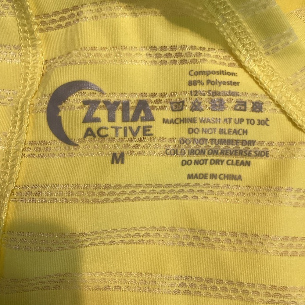 Zyia Active Lemon Nimbus Split Back Tank Yellow Striped Open Back Size M - Picture 6 of 6